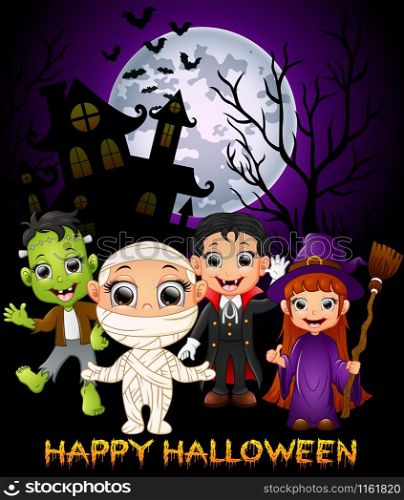 Halloween costumes with frankenstein, mummy, dracula and little witch