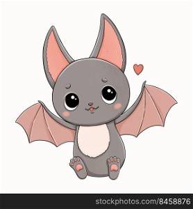 Halloween cute grey bat with heart vector illustration