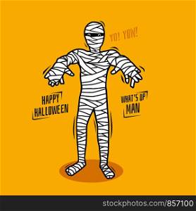 Halloween day concept with mummy zombie, Comic style drawing and sketch, Vector illustration and simple design.