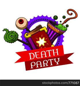 Halloween death party logo. Cartoon of halloween death party vector logo for web design isolated on white background. Halloween death party logo, cartoon style