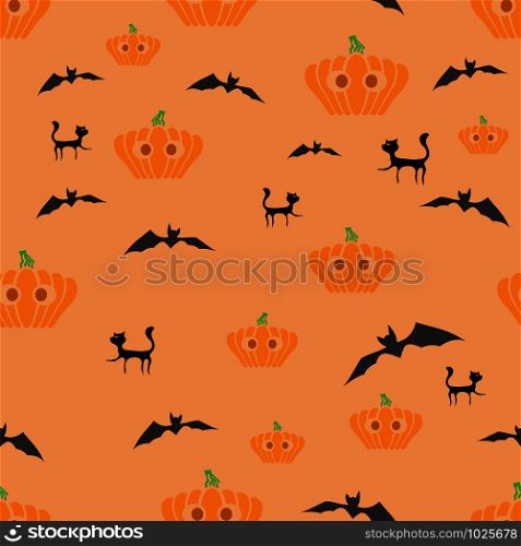 Halloween Decoration Seamless Pattern with Black Cat and Pumpkin Isolated on Orange Background.. Halloween Decoration Seamless Pattern with Black Cat and Pumpkin Isolated on Orange Background