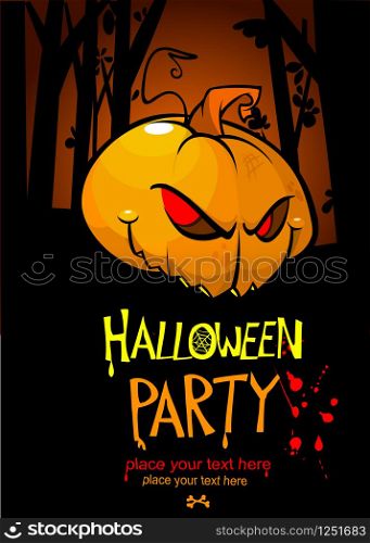 Halloween design template. Pumpkin head and place for text. Vector party invitation