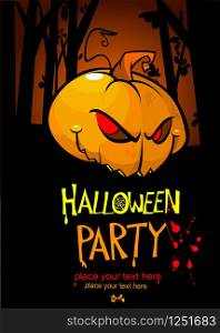 Halloween design template. Pumpkin head and place for text. Vector party invitation