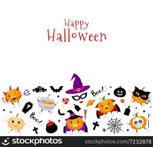Halloween elements with pumpkin character design. Illustration isolated on white background. Happy Halloween concept for poster, banner, greeting card, invitation.