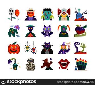 Halloween flat icon set, vector and illustration