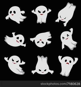 Halloween ghost. Ghostly cute cartoon characters. Devil monsters for frightened child. Vector collection spooky evil, scary ghost, horror ghostly illustration. Halloween ghost. Ghostly cute cartoon characters. Devil monsters for frightened child. Vector collection