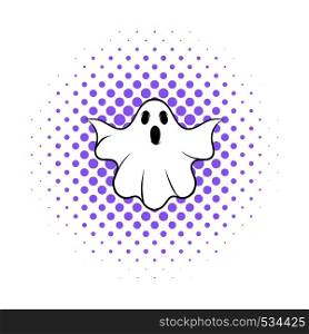 Halloween ghost icon in comics style on a white background. Halloween ghost icon, comics style