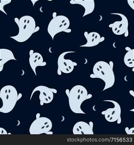 Halloween ghost seamless pattern on black background. Cute halloween ghost pattern background. Halloween theme design vector illustration