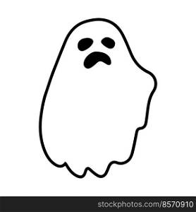 Halloween Ghost Silhouette, White Background, Vector Illustration, Doodle Style, Line Illustrations