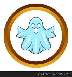 Halloween ghost vector icon in golden circle, cartoon style isolated on white background. Halloween ghost vector icon