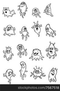 Halloween ghosts, evils and monsters in outline style for scary, fear or another danger concept design
