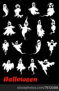 Halloween ghosts, ghouls and monsters set. For holiday party design, isolated on background. Halloween ghosts, ghouls and monsters
