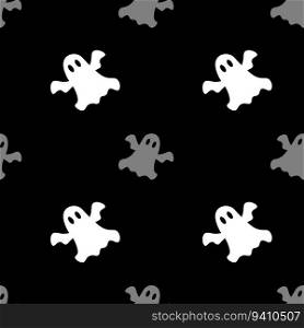 Halloween ghosts, seamless pattern, vector. White and gray ghosts on a black background.