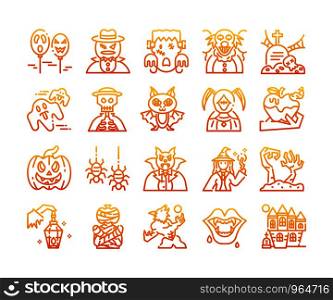 Halloween gradient icon set, vector and illustration