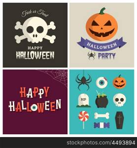 Halloween graphic design pack. Halloween card, icons and logo. Editable vector design