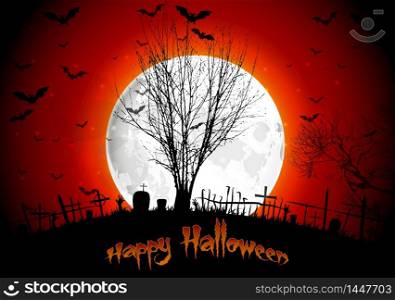 Halloween grave on the full moon background
