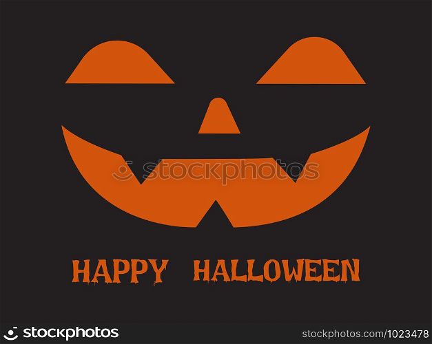 Halloween greeting card with pumpkin happy face on dark background
