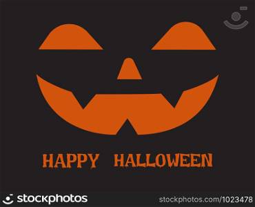 Halloween greeting card with pumpkin happy face on dark background