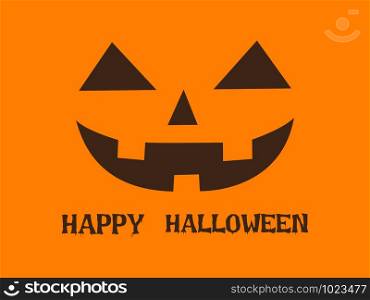 Halloween greeting card with pumpkin happy face on orange background
