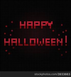 Halloween greetings card, pixel illustration of a scoreboard composition with digital text and blood sprinkles