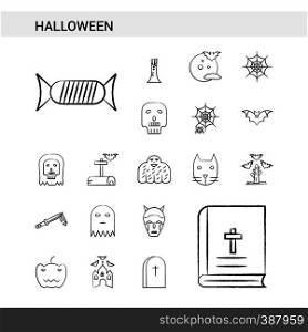 Halloween hand drawn Icon set style, isolated on white background. - Vector