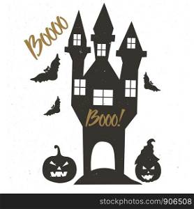 Halloween holiday badge with scary house. Perfect for poster or banner. Halloween holiday badge with scary house. Perfect for poster or banner.