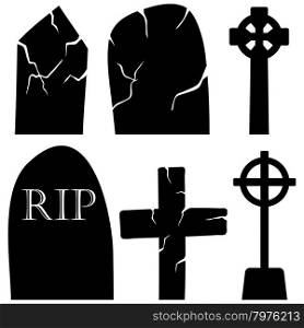 Halloween Holiday Elements Set. Collection With Cemetery Grave Stones Over White Background for Creating Halloween Designs. Vector illustration.