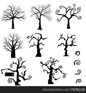 Halloween Holiday Elements Set. Collection With Gothic Trees Over White Background for Creating Halloween Designs. Vector illustration.