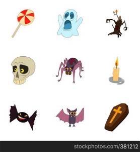 Halloween holiday icons set. Cartoon illustration of 9 halloween holiday vector icons for web. Halloween holiday icons set, cartoon style