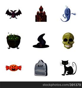 Halloween holiday icons set. Cartoon illustration of 9 halloween holiday vector icons for web. Halloween holiday icons set, cartoon style