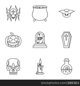 Halloween holiday icons set. Outline illustration of 9 halloween holiday vector icons for web. Halloween holiday icons set, outline style