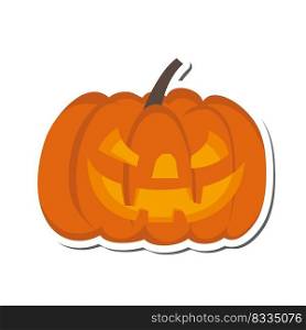 Halloween Holiday Sticker With Shadow Element. Pumpkin Over White Background for Creating Halloween Designs.  Vector illustration.