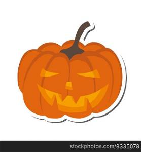 Halloween Holiday Sticker With Shadow Element. Pumpkin Over White Background for Creating Halloween Designs.  Vector illustration.