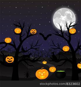 Halloween holiday symbols, magical forest