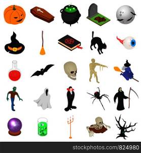 Halloween icon set. Isometric set of Halloween vector icons for web design isolated on white background. Halloween icon set, isometric style