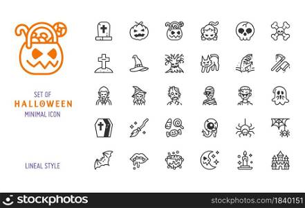 halloween icon vector set. Lineal style minimal design