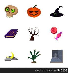 Halloween icons set. Cartoon illustration of 9 halloween vector icons for web. Halloween icons set, cartoon style