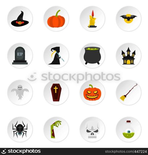 Halloween icons set in flat style. Halloween elements set collection vector icons set illustration. Halloween icons set, flat style