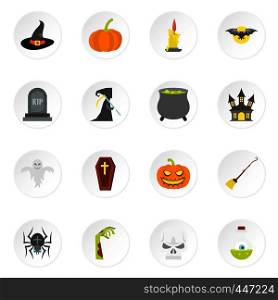 Halloween icons set in flat style. Halloween elements set collection vector icons set illustration. Halloween icons set, flat style