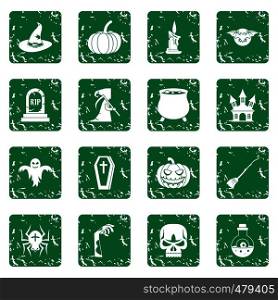 Halloween icons set in grunge style green isolated vector illustration. Halloween icons set grunge