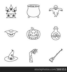 Halloween icons set. Outline illustration of 9 halloween vector icons for web. Halloween icons set, outline style