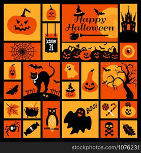 Halloween icons set. Vector Design elements for a holiday.. Halloween icons set.