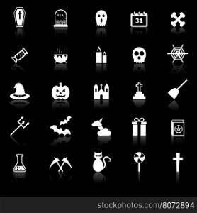 Halloween icons with reflect on black background, stock vector