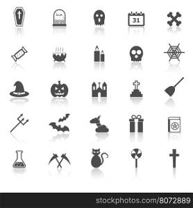 Halloween icons with reflect on white background, stock vector