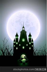 Halloween Illustration Full Moon and Haunted Castle