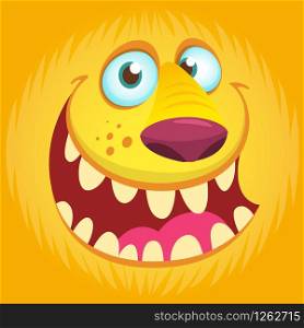Halloween illustration of a monster. Vector illustration of furry orange monster face avatar