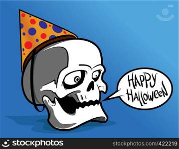 Halloween illustration with skull. Cartoon character
