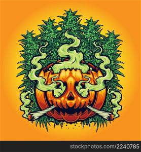 Halloween Jack O Lantern Cannabis Background Vector illustrations for your work Logo, mascot merchandise t-shirt, stickers and Label designs, poster, greeting cards advertising business company or brands.