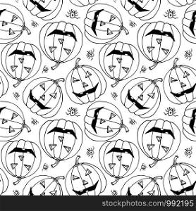 Halloween jack-o-lantern seamless pattern . Vector funny pumpkins background. Cartoon wrapping paper for halloween holiday. Halloween jack-o-lantern seamless pattern . Vector funny pumpkins background. Cartoon wrapping paper for halloween holiday.