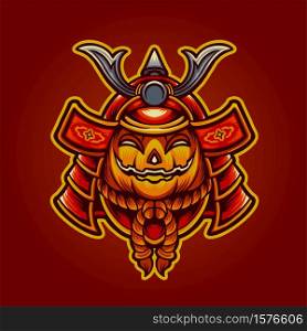 halloween Jack o&rsquo;lantern japan mask samurai Illustrations for merchandise clothing line and stickers